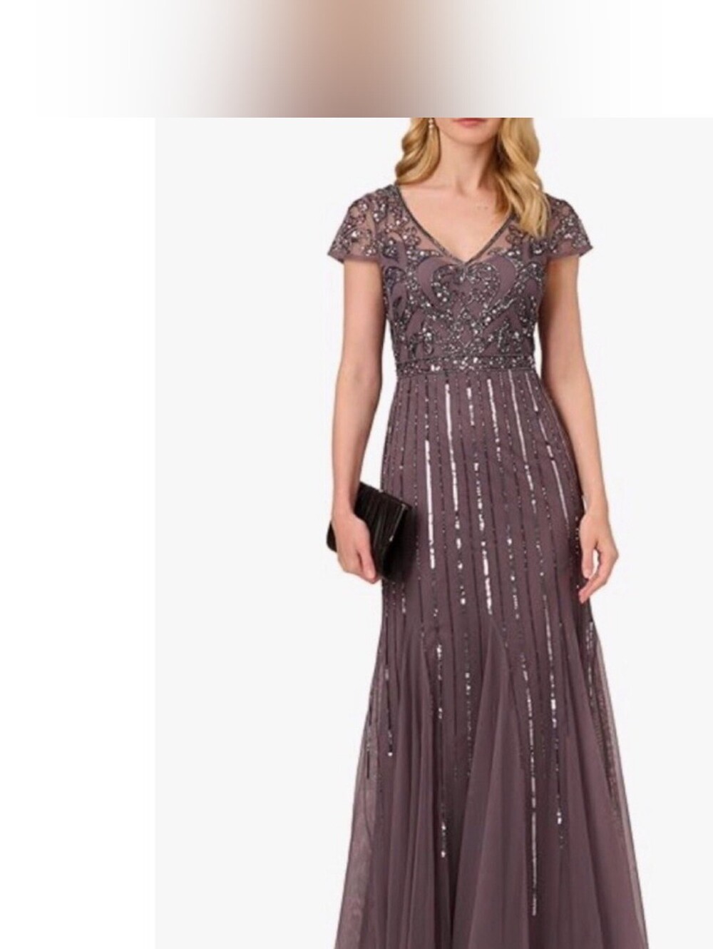 Adrinna Papell Embellished V-Neck Evening Gown - Picture 3 of 9
